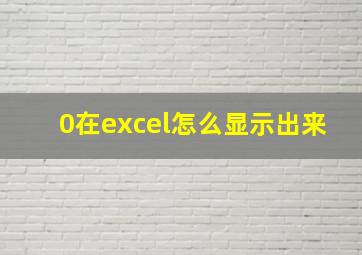 0在excel怎么显示出来