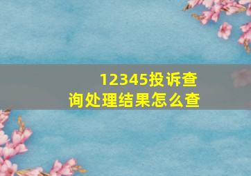 12345投诉查询处理结果怎么查