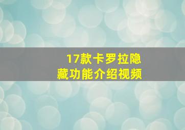 17款卡罗拉隐藏功能介绍视频