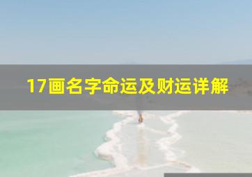 17画名字命运及财运详解