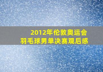 2012年伦敦奥运会羽毛球男单决赛观后感