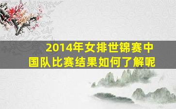 2014年女排世锦赛中国队比赛结果如何了解呢