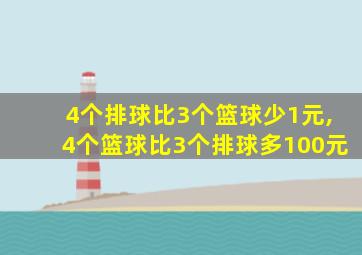 4个排球比3个篮球少1元,4个篮球比3个排球多100元