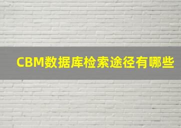 CBM数据库检索途径有哪些