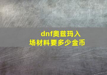 dnf奥兹玛入场材料要多少金币