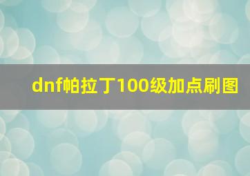 dnf帕拉丁100级加点刷图