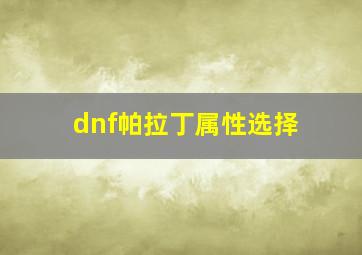 dnf帕拉丁属性选择