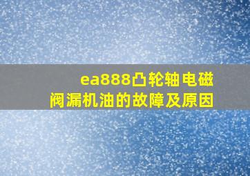 ea888凸轮轴电磁阀漏机油的故障及原因