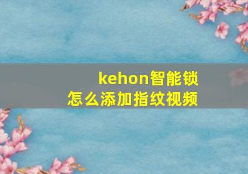 kehon智能锁怎么添加指纹视频