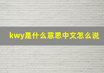 kwy是什么意思中文怎么说