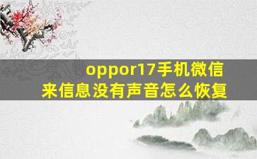 oppor17手机微信来信息没有声音怎么恢复