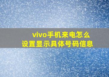 vivo手机来电怎么设置显示具体号码信息