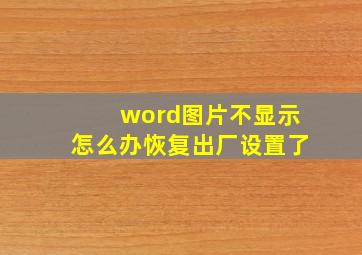 word图片不显示怎么办恢复出厂设置了