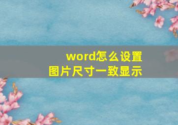 word怎么设置图片尺寸一致显示