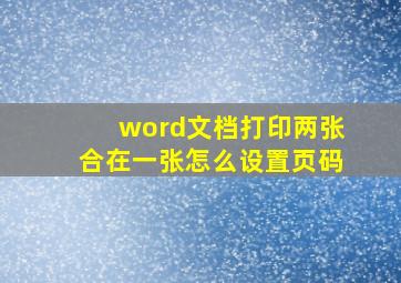 word文档打印两张合在一张怎么设置页码