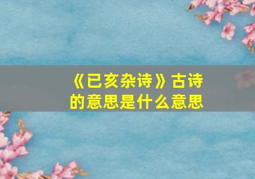 《已亥杂诗》古诗的意思是什么意思