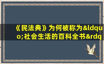 《民法典》为何被称为“社会生活的百科全书”