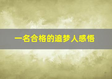 一名合格的追梦人感悟