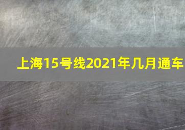 上海15号线2021年几月通车