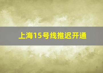 上海15号线推迟开通