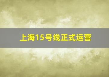 上海15号线正式运营