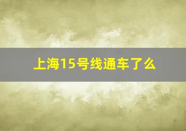 上海15号线通车了么