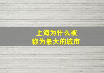 上海为什么被称为最大的城市