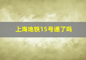 上海地铁15号通了吗