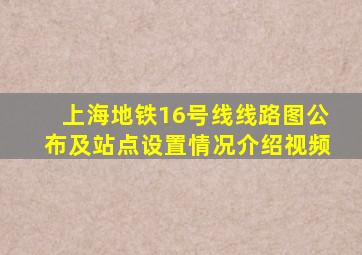 上海地铁16号线线路图公布及站点设置情况介绍视频