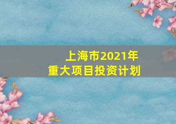 上海市2021年重大项目投资计划