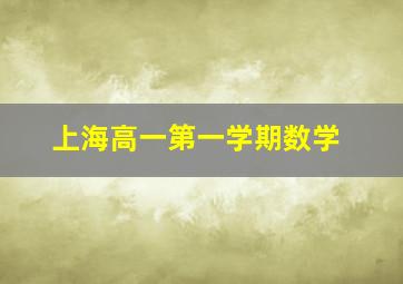 上海高一第一学期数学