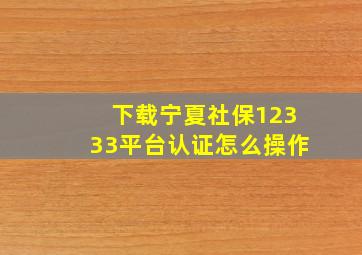 下载宁夏社保12333平台认证怎么操作