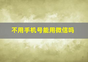 不用手机号能用微信吗