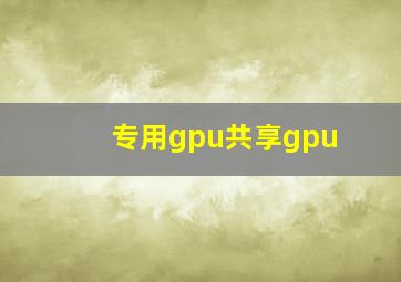 专用gpu共享gpu