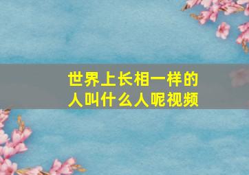 世界上长相一样的人叫什么人呢视频