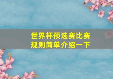 世界杯预选赛比赛规则简单介绍一下