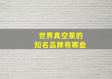 世界真空泵的知名品牌有哪些