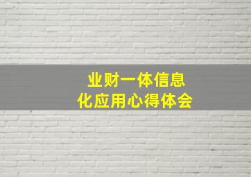 业财一体信息化应用心得体会