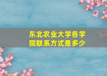 东北农业大学各学院联系方式是多少