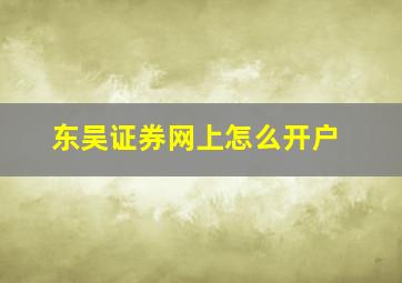 东吴证券网上怎么开户