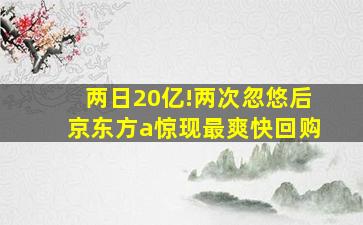 两日20亿!两次忽悠后京东方a惊现最爽快回购