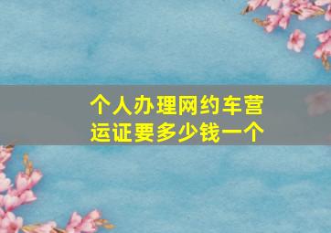 个人办理网约车营运证要多少钱一个