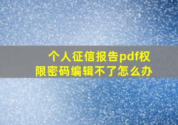 个人征信报告pdf权限密码编辑不了怎么办