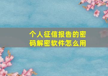 个人征信报告的密码解密软件怎么用