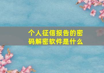 个人征信报告的密码解密软件是什么