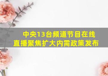 中央13台频道节目在线直播聚焦扩大内需政策发布