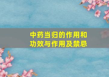 中药当归的作用和功效与作用及禁忌