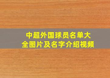 中超外国球员名单大全图片及名字介绍视频