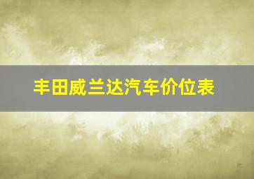 丰田威兰达汽车价位表