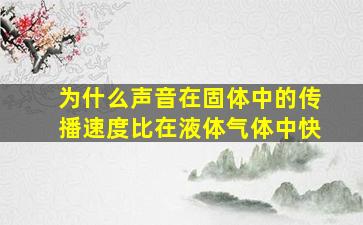 为什么声音在固体中的传播速度比在液体气体中快